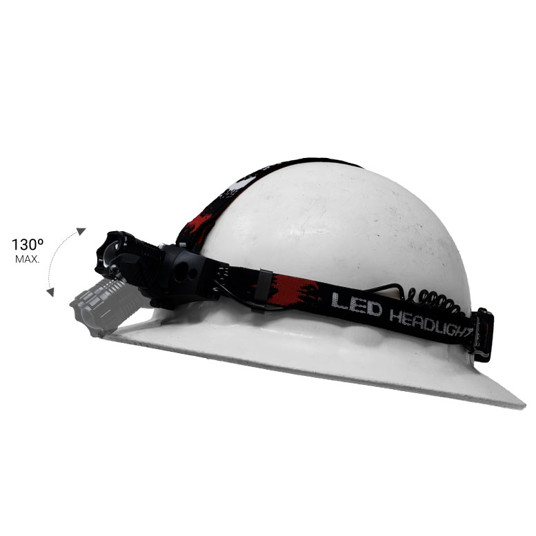 A white helmet with a Smartech headlamp with an adjustable angle